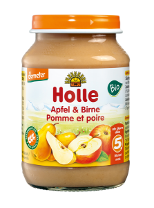 Jabłko - gruszka bez dodatku cukrów bezglutenowe od 5 m-ca demeter BIO 190 g (słoik) - HOLLE