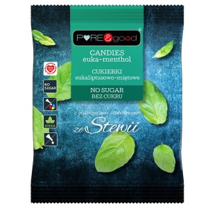 Cukierki eukaliptusowo miętowe ze stewią bez cukru 50 g od PURE&GOOD