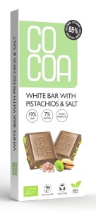 Tabliczka biała z pistacjami i solą 60 % mniej cukru BIO 40 g od COCOA