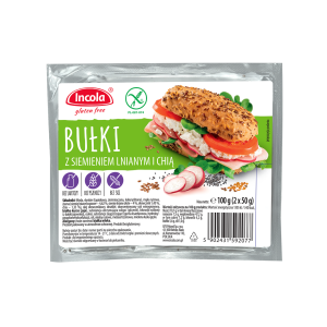 Bułki z siemieniem lnianym i chia bezglutenowe (2 x 50 g) 100 g od INCOLA