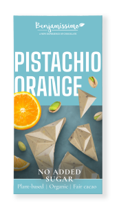 Tabliczka kakaowa pistacje pomarańcza bez dodatku cukru bezglutenowa BIO 60 g od BENJAMISSIMO
