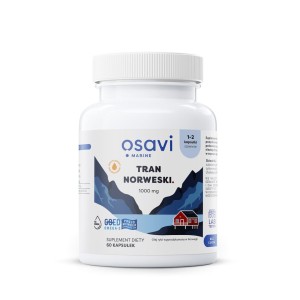 Tran norweski OMEGA 3 (220 mg) o smaku cytrynowym bezglutenowy 60 kapsułek od OSAVI