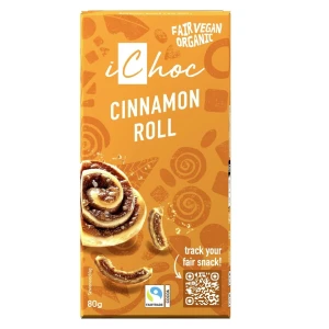 Tabliczka kakaowa z cynamonem i kawałkami wafli fair trade BIO 80 g od ICHOC