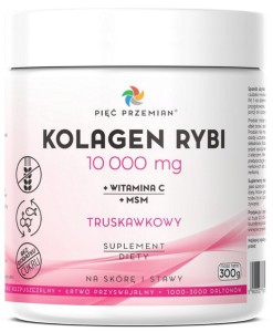 Kolagen rybi + MSM + witamina C truskawkowy w proszku bezglutenowy 300 g od PIĘĆ PRZEMIAN
