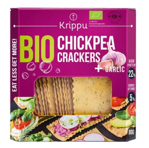 Krakersy proteinowe z ciecierzycy z czosnkiem BIO 80 g od KRIPPU