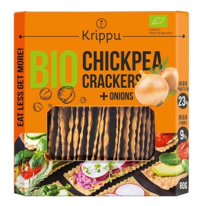 Krakersy proteinowe z ciecierzycy z cebulą BIO 80 g od KRIPPU