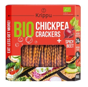 Krakersy proteinowe z ciecierzycy pikantne z burakiem BIO 80 g od KRIPPU