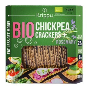 Krakersy proteinowe z ciecierzycy z rozmarynem BIO 80 g od KRIPPU