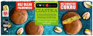 Ciastka z nadzieniem pistacjowym w czekoladzie mlecznej bez dodatku cukrów 96 g od PURE&GOOD