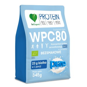 Białko serwatkowe naturalne (koncentrat WPC 80) bez dodatku cukrów BIO 345 g od BE ORGANIC