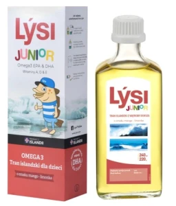 Tran islandzki OMEGA 3 (1195 mg) o smaku mango limonka dla dzieci 240 ml od LYSI