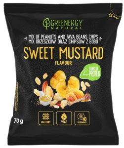 Mieszanka proteinowa orzeszków i chipsów z bobu słodka musztarda 70 g od GREENERGY