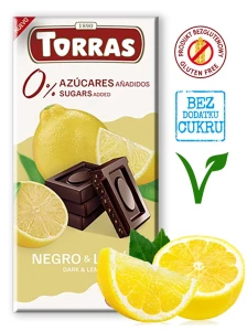 Czekolada gorzka z cytryną bez dodatku cukrów bezglutenowa 75 G od TORRAS