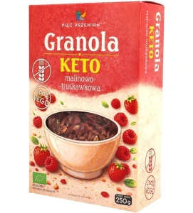 Granola malinowo truskawkowa bez dodatku cukrów bezglutenowa keto BIO 250 G od PIĘĆ PRZEMIAN