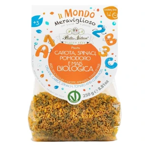 Makaron kukurydziany trójkolorowy dla dzieci literki i cyferki bezglutenowy BIO 250 G od PASTA NATURA