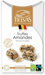 Belgijskie czekoladki trufle z migdałami fair trade bezglutenowe BIO 100 g od BELVAS
