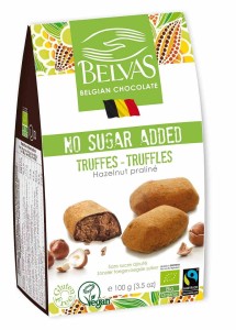 Belgijskie czekoladki trufle z orzechami laskowymi bez dodatku cukrów bezglutenowe BIO 100 g - BELVAS