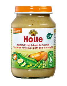 Obiadek ziemniak groszek cukinia bez dodatku cukrów bezglutenowy od 6 m-ca demeter BIO 190 g (słoik) - HOLLE