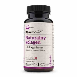 Kolagen z dzikiego dorsza z witaminą C bezglutenowy 90 kapsułek 36 g od PHARMOVIT