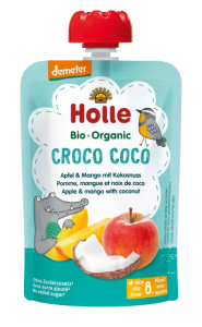 Mus w tubce kokosowy krokodyl (jabłko mango kokos) bez dodatku cukrów od 8 m-ca demeter BIO 100 g od HOLLE