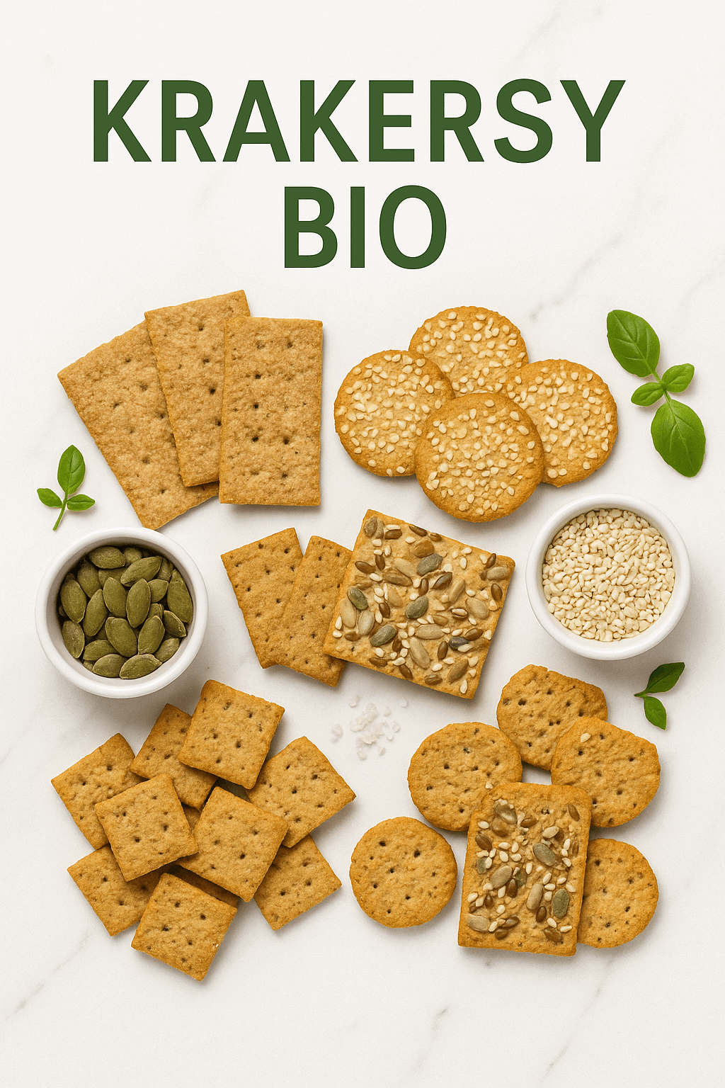 Krakersy-BIO:-pełnoziarniste-prostokątne,-okrągłe-sezamowe-oraz-krakersy-z-ziarnami-(dynia,-słonecznik,-sezam)-flat-lay-na-białym-marmurze-kupujezdrowo.pl-sklep-internetowy-ze-zdrową-żywnością-i-ekologiczną