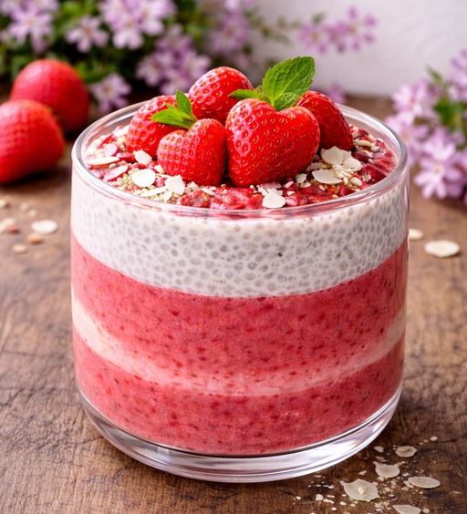 Miłość w szklance – zdrowy deser chia z musem truskawkowym